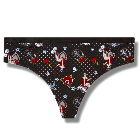 ♥️NWT VINTAGE TORRID THONG PANTY - LOVERS TATTOO HEART PINUP PRINT - PLUS SIZE - Picture 9 of 14